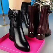 Μαύρα μαλακά δερμάτινα μποτάκια γυναικεία νέα φθινόπωρο/χειμώνα μαλακό δέρμα κοντά στη μέση της γάμπας Doc Martens με πλήρες τακούνι και βελούδινες μπότες