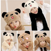 Mielas šalikas Kumštinė Beanies Drabužiai Aksesuarai Stori gobtuvai Žieminės kepuraitės Pirštinių rinkinys Neperpučiamas nuo vėjo Šalikas Panda Hat