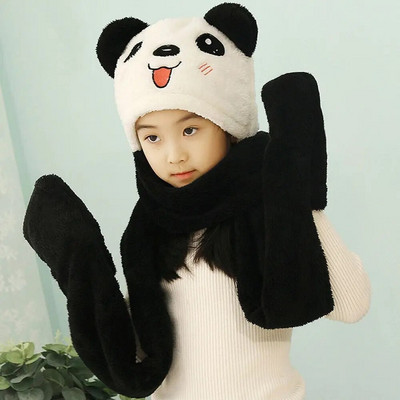 Mielas šalikas Kumštinė Beanies Drabužiai Aksesuarai Stori gobtuvai Žieminės kepuraitės Pirštinių rinkinys Neperpučiamas nuo vėjo Šalikas Panda Hat