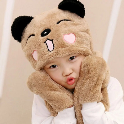 Mielas šalikas Kumštinė Beanies Drabužiai Aksesuarai Stori gobtuvai Žieminės kepuraitės Pirštinių rinkinys Neperpučiamas nuo vėjo Šalikas Panda Hat