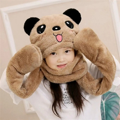 Mielas šalikas Kumštinė Beanies Drabužiai Aksesuarai Stori gobtuvai Žieminės kepuraitės Pirštinių rinkinys Neperpučiamas nuo vėjo Šalikas Panda Hat