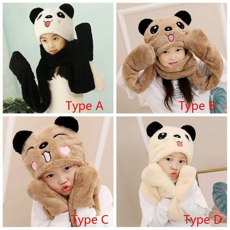 Mielas šalikas Kumštinė Beanies Drabužiai Aksesuarai Stori gobtuvai Žieminės kepuraitės Pirštinių rinkinys Neperpučiamas nuo vėjo Šalikas Panda Hat