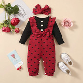 Salopetă pentru bebeluși nou-născuți pentru fete, fundă, modă din bumbac, cu mânecă lungă, cu imprimeu dragoste pentru bebeluși, salopete 0-3 luni