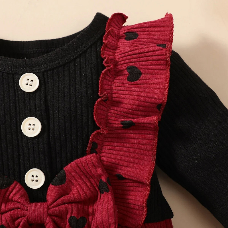 Salopetă pentru bebeluși nou-născuți pentru fete, fundă, modă din bumbac, cu mânecă lungă, cu imprimeu dragoste pentru bebeluși, salopete 0-3 luni