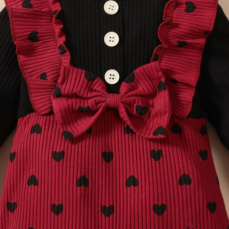 Salopetă pentru bebeluși nou-născuți pentru fete, fundă, modă din bumbac, cu mânecă lungă, cu imprimeu dragoste pentru bebeluși, salopete 0-3 luni