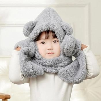 Нова шапка за бебешки шал Антистатични топли детски ръкавици Шапка Сладък пухкав шал за врата Ръкавици Шапка