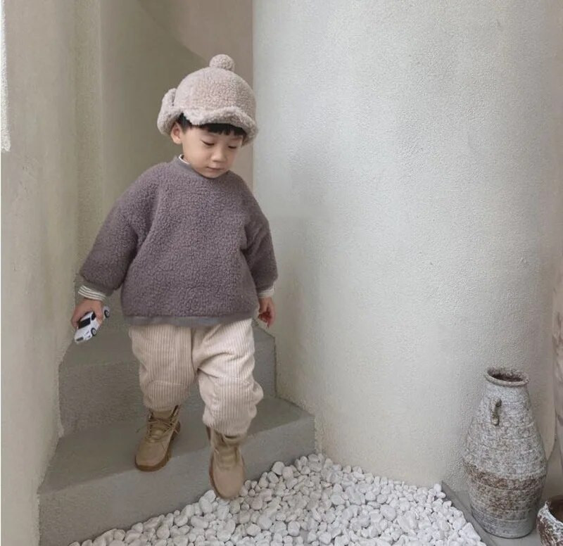 Sügistalvine väikelapse poiste tüdrukute velvetist püksid lahtised püksid