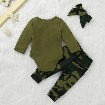 0M-12M Infant Girls Summer Army Green чанта с къси ръкави Fart Coat Triangle Ha Clothes + камуфлажен панталон Комплект от три части