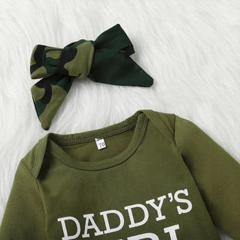 0M-12M Infant Girls Summer Army Green чанта с къси ръкави Fart Coat Triangle Ha Clothes + камуфлажен панталон Комплект от три части