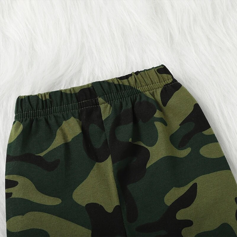 0M-12M Väikelaste Tüdrukute Suvearmee Roheline Lühikeste varrukatega kott Fart Coat Triangle Ha Riided + Kamuflaažipüksid Kolmeosaline komplekt