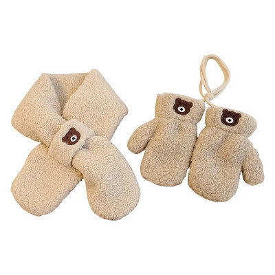 Set de mănuși eșarfă pentru copii, urs coreean, 2 buc, lână de miel, toamnă, iarnă, băieți, fete, eșarfe, ține degetele mai calde, accesorii pentru bebeluși.