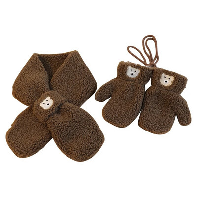 Set de mănuși eșarfă pentru copii, urs coreean, 2 buc, lână de miel, toamnă, iarnă, băieți, fete, eșarfe, ține degetele mai calde, accesorii pentru bebeluși.