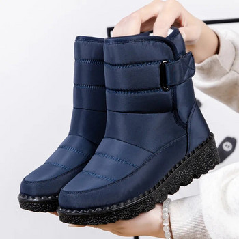 2023 Модни водоустойчиви зимни дамски ботуши Нови плюшени ботуши за сняг от изкуствена кожа Дамски ботуши на платформа Топли големи памучни обувки