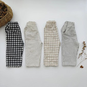 2022 Detské ľanové nohavice Jesenné batoľacie detské módne nohavice Kockované pásy Casual Zimné džínsy Cargo Roupa Infantil Menina Pantalones