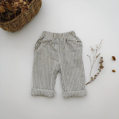 2022 Detské ľanové nohavice Jesenné batoľacie detské módne nohavice Kockované pásy Casual Zimné džínsy Cargo Roupa Infantil Menina Pantalones