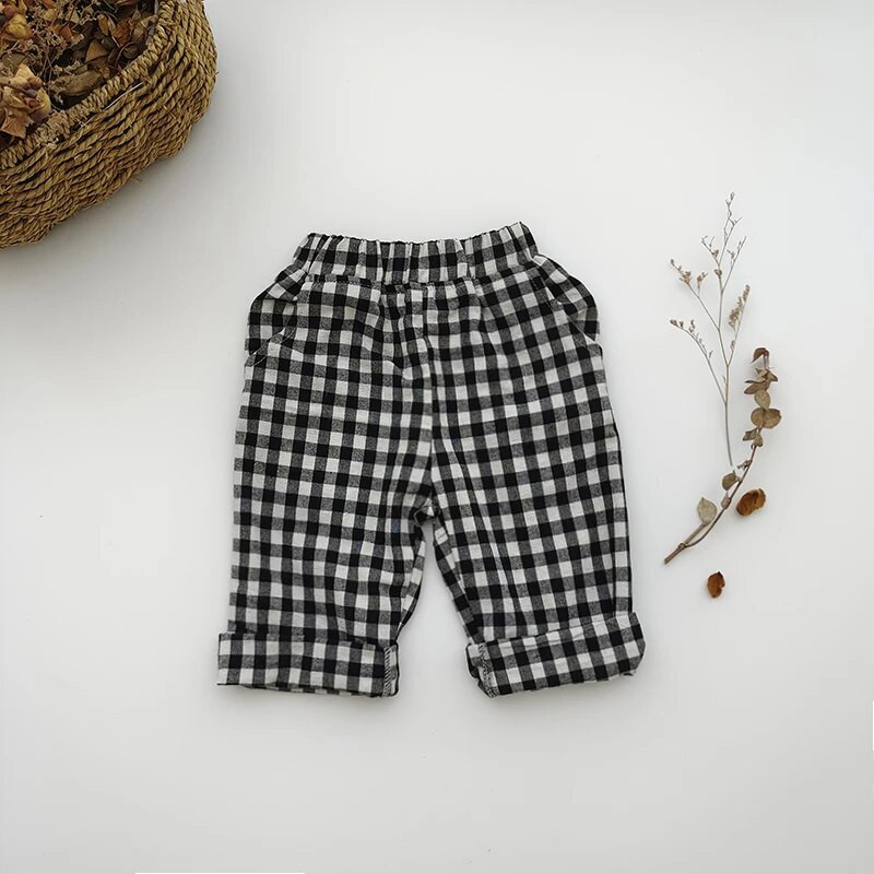 2022 Detské ľanové nohavice Jesenné batoľacie detské módne nohavice Kockované pásy Casual Zimné džínsy Cargo Roupa Infantil Menina Pantalones