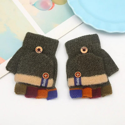 Mănuși pentru copii cu jumătate de deget cu răsturnare a culorilor jacquard, mănuși calde de toamnă iarnă pentru copii, mănuși de scris pentru elevi