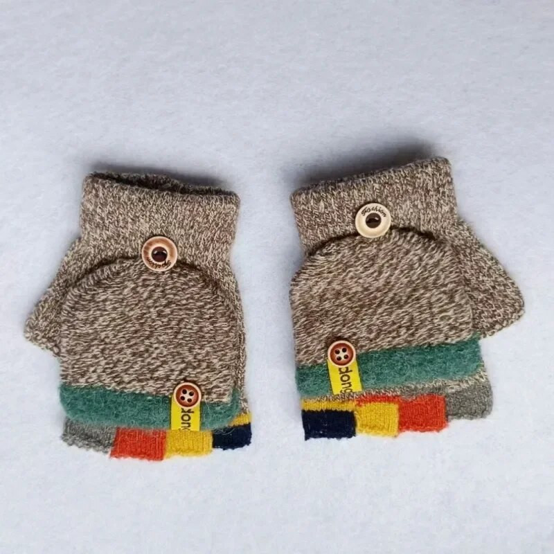 Mănuși pentru copii cu jumătate de deget cu răsturnare a culorilor jacquard, mănuși calde de toamnă iarnă pentru copii, mănuși de scris pentru elevi