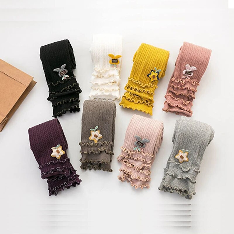 0-5T Tüdrukud Retuusid Lapsed Seene Pits Retuusid Kevad Sügis Tüdruk Elastne vöökoht Kudumispüksid Puuvillased Triibulised Kitsad püksid