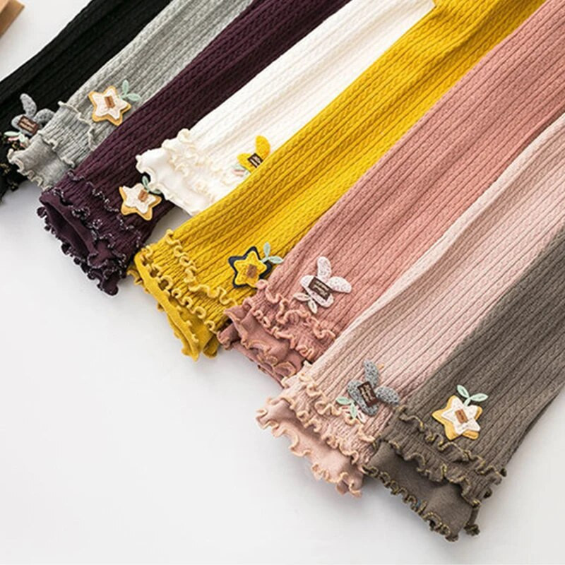 0-5T Tüdrukud Retuusid Lapsed Seene Pits Retuusid Kevad Sügis Tüdruk Elastne vöökoht Kudumispüksid Puuvillased Triibulised Kitsad püksid