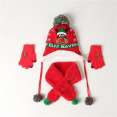 FOCUSNORM 5 stílusú karácsonyi baba lány fiú sapka + sál + kesztyű meleg rajzfilm kötés szarvas szőrgolyóval