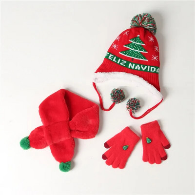 FOCUSNORM 5 stílusú karácsonyi baba lány fiú sapka + sál + kesztyű meleg rajzfilm kötés szarvas szőrgolyóval