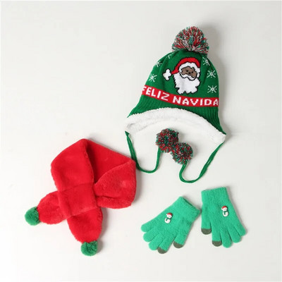 FOCUSNORM 5 stílusú karácsonyi baba lány fiú sapka + sál + kesztyű meleg rajzfilm kötés szarvas szőrgolyóval