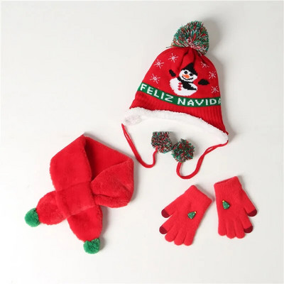 FOCUSNORM 5 stílusú karácsonyi baba lány fiú sapka + sál + kesztyű meleg rajzfilm kötés szarvas szőrgolyóval