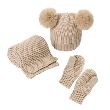 0-3 ετών Χειμώνας Χοντρό ζεστό πλεκτό μωρό κασκόλ γάντια κασκόλ Σετ Big Pompom Νεογέννητο νήπιο Beanie Thicken Μπότα για αγοράκι κοριτσάκι