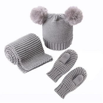 0-3 ετών Χειμώνας Χοντρό ζεστό πλεκτό μωρό κασκόλ γάντια κασκόλ Σετ Big Pompom Νεογέννητο νήπιο Beanie Thicken Μπότα για αγοράκι κοριτσάκι