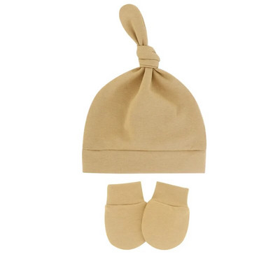 Toamnă, primăvară, pălărie pentru bebeluși, set de mănuși pentru sugari, bonetă anti zgârieturi, din bumbac, pălării cu nod superior, costum de acoperire, mănuși pentru nou-născut, șapcă