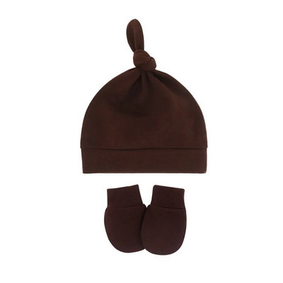 Toamnă, primăvară, pălărie pentru bebeluși, set de mănuși pentru sugari, bonetă anti zgârieturi, din bumbac, pălării cu nod superior, costum de acoperire, mănuși pentru nou-născut, șapcă