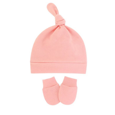 Toamnă, primăvară, pălărie pentru bebeluși, set de mănuși pentru sugari, bonetă anti zgârieturi, din bumbac, pălării cu nod superior, costum de acoperire, mănuși pentru nou-născut, șapcă