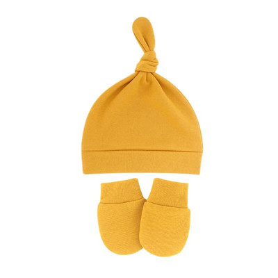 Toamnă, primăvară, pălărie pentru bebeluși, set de mănuși pentru sugari, bonetă anti zgârieturi, din bumbac, pălării cu nod superior, costum de acoperire, mănuși pentru nou-născut, șapcă