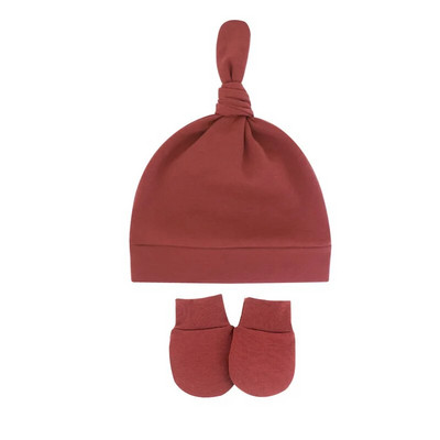 Toamnă, primăvară, pălărie pentru bebeluși, set de mănuși pentru sugari, bonetă anti zgârieturi, din bumbac, pălării cu nod superior, costum de acoperire, mănuși pentru nou-născut, șapcă