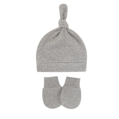 Toamnă, primăvară, pălărie pentru bebeluși, set de mănuși pentru sugari, bonetă anti zgârieturi, din bumbac, pălării cu nod superior, costum de acoperire, mănuși pentru nou-născut, șapcă