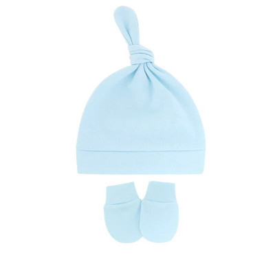 Toamnă, primăvară, pălărie pentru bebeluși, set de mănuși pentru sugari, bonetă anti zgârieturi, din bumbac, pălării cu nod superior, costum de acoperire, mănuși pentru nou-născut, șapcă