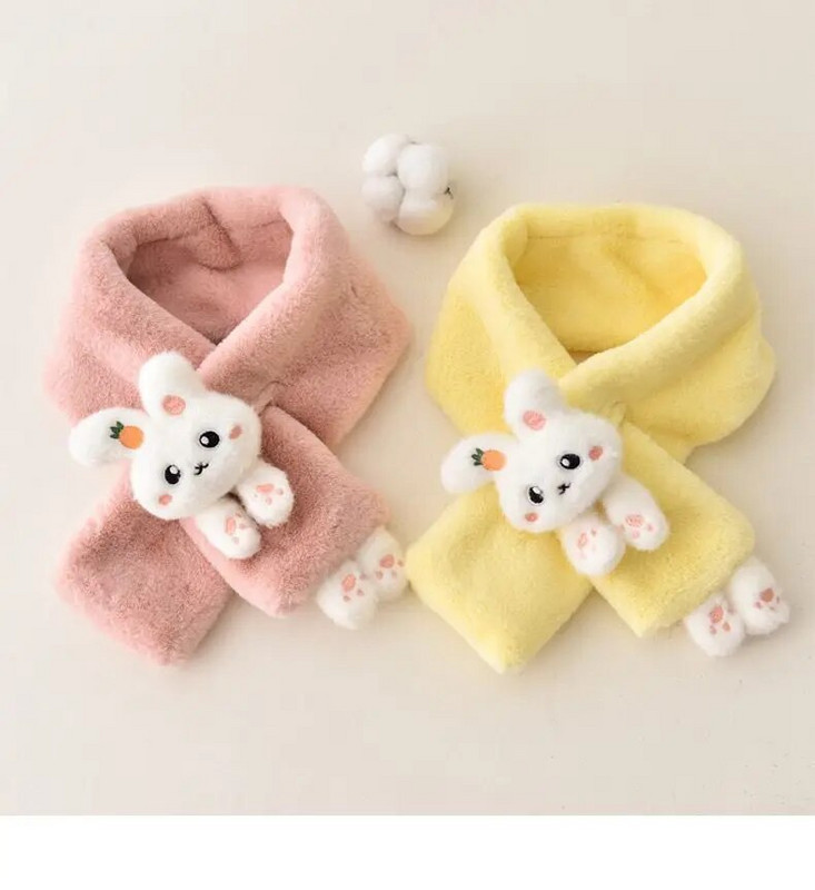 Gyereksál Fiúk Lányok Téli Sálak Vastag Plüss Kereszt Baba Előke Aranyos Rajzfilm Nyúl Műszőrme Nyakvédő Meleg Kendő