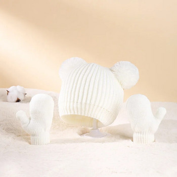1-2 τεμ./Σετ Μαλακό Baby Beanie Μονόχρωμο για νεογέννητο μωρό γάντια κάλτσες Σετ καπέλο μωρού για κοριτσάκια αγόρια Χειμερινό ζεστό καπέλο