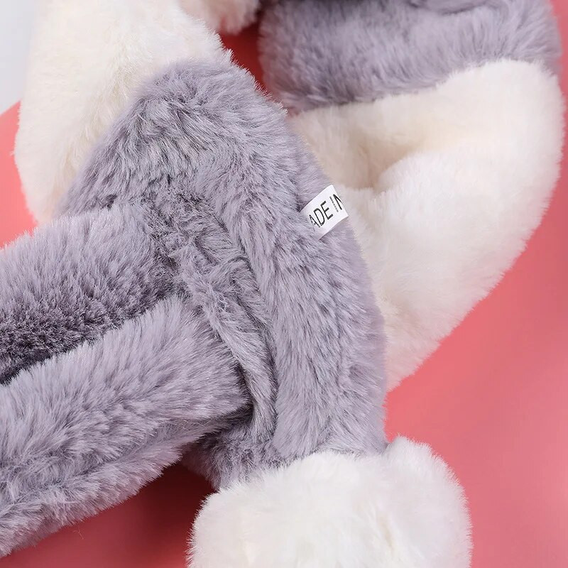 Κορεάτικο Χειμώνα Νέο χαριτωμένο, ζεστό βελούδινο παιδικό μαντίλι για λαιμό, στήριγμα λαιμού με χνουδωτό γούνινο μαλακό ψεύτικο γιακά B12