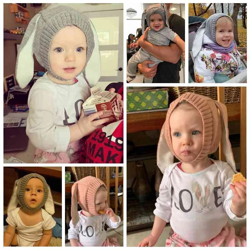 Pălărie cu urechi lungi de iepure de desene animate pentru bebeluși, toamnă, iarnă, pălărie pentru sugari, culoare solidă, iepuraș drăguț, copil mic, capotă pentru urechi