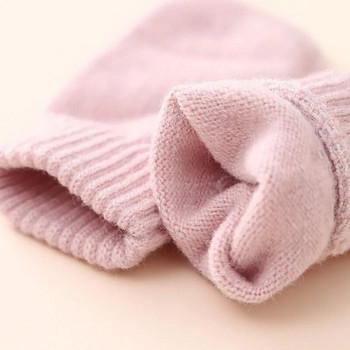 Зимна бебешка шапка, шал, комплект ръкавици, едноцветно боне за малко дете, плетени шапки, топла шапка за бебета на открито с капачки за уши 3-18M