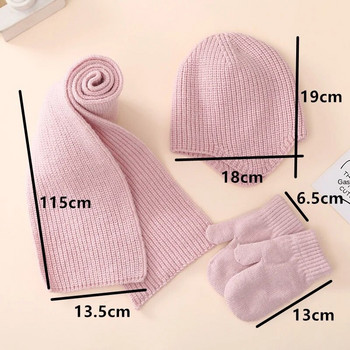 Зимна бебешка шапка, шал, комплект ръкавици, едноцветно боне за малко дете, плетени шапки, топла шапка за бебета на открито с капачки за уши 3-18M