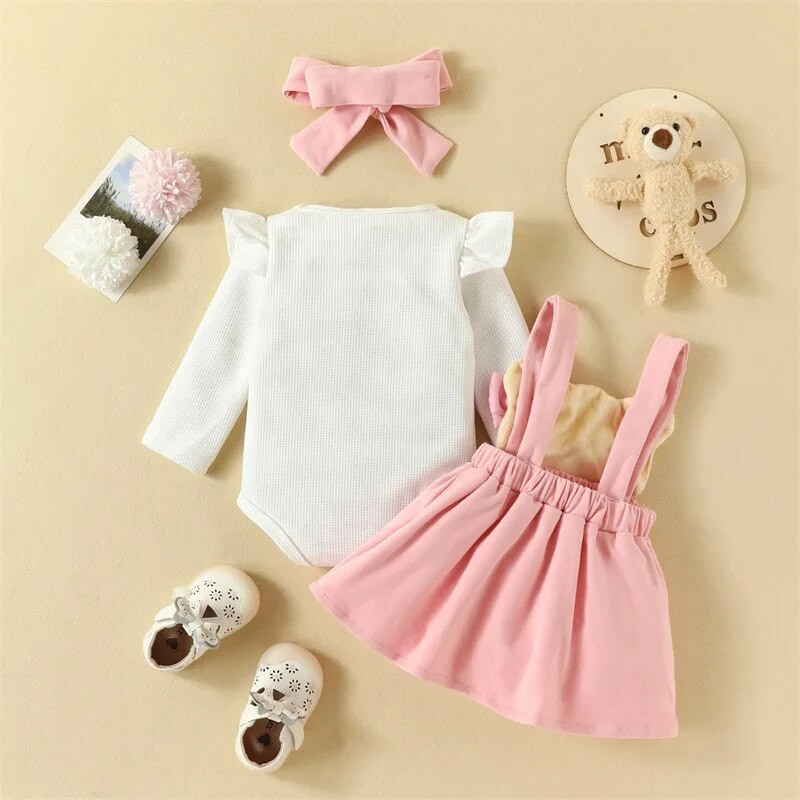 0-18M Bee Girls Lovely Bear Kombinesoonid Vastsündinu imiku pikkade varrukatega püksid ja seelik + peavõru komplektid beebiriided