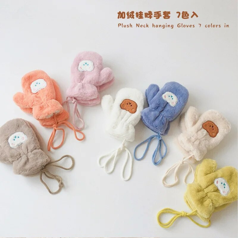 Κορίτσι αγόρι μονόχρωμο πλήρες δάχτυλο Παιδικά γάντια χειμωνιάτικα ζεστά μωρά γάντια χοντρά μαλακά βελούδινα κινούμενα σχέδια Παιδικά γάντια για το μωρό