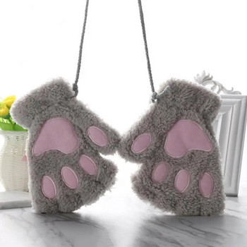 1 ζευγάρι Χειμερινά ζεστά γάντια χωρίς δάχτυλα Μαλακό βαμβακερό χνουδωτό βελούδινο πόδι γάτας Υπέροχο γάντι με μισό δάχτυλο Παιδικά αξεσουάρ εξωτερικού χώρου Δώρο