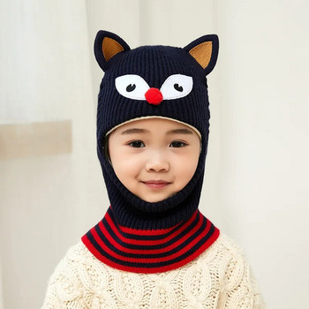 Гореща разпродажба Шапка за момче от 2 до 6 години Защита на врата с карикатура на животно Ветроустойчива зимна детска плетена шапка Детски шапки с ушанка за момиче