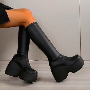 Γυναικείες μπότες πολυτελείας τζιν Πλατφόρμας 2023 Φθινόπωρο και Χειμώνας Νέα Αδιάβροχη Πλατφόρμα Ψηλοτάκουνες Μπότες Μόδα Τάσεις Casual Μπότες
