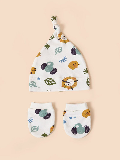 1 set pălărie pentru nou-născut cu mănuși Bonnet din bumbac pălărie pentru fete șapcă moale de primăvară pentru copii Accesorii pentru copii mici
