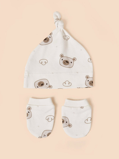 1 set pălărie pentru nou-născut cu mănuși Bonnet din bumbac pălărie pentru fete șapcă moale de primăvară pentru copii Accesorii pentru copii mici